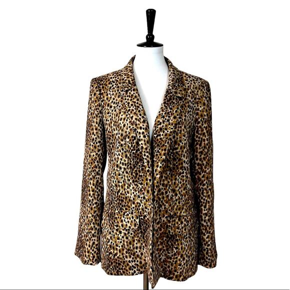 LOFT Women's Blazer Classic Wool Blend Leopard Print Open Front Soft Size 12 - Picture 12 of 12